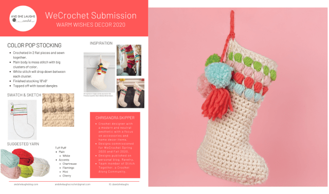 One of Chrisandra's proposals next to the final version of her design, The Color Pop Stocking